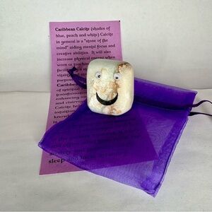 Gemstone Emoji Caribbean Calcite Smiling Face One of Kind Natural Stone Gift Bag